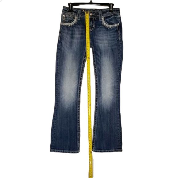 Miss Me Relaxed Bootcut Denim Jeans Blue Rhinestone Pockets Womens Size 26 - Picture 8 of 12